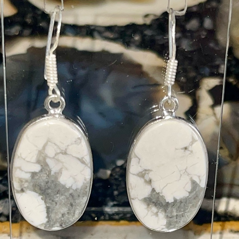Howlite Magnesite Earrings 1 7/8” - Picture 5 of 11